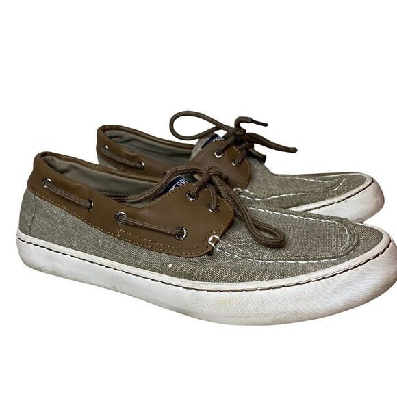 Sperry Mens Cutter 2 Boat Shoes Size 10 Eye Lace Up Canvas Brown Beige - Picture 1 of 7